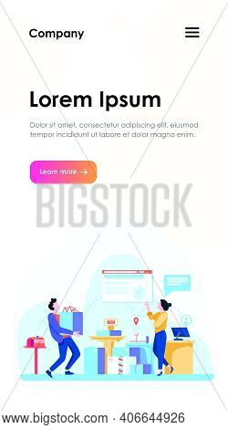 People Working At Post Office Flat Vector Illustration. Shipping And Delivery Service Concept. Mail 