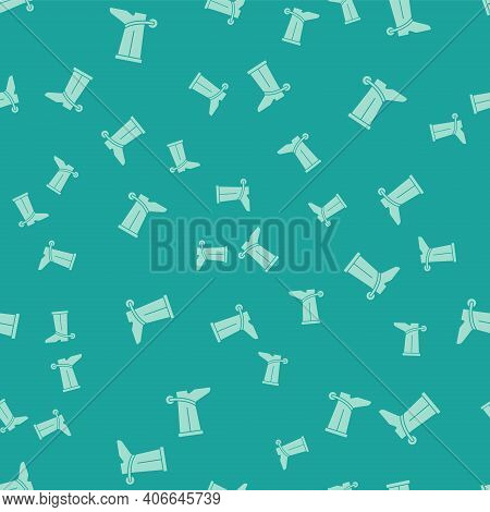Green Cowboy Boot Icon Isolated Seamless Pattern On Green Background. Vector