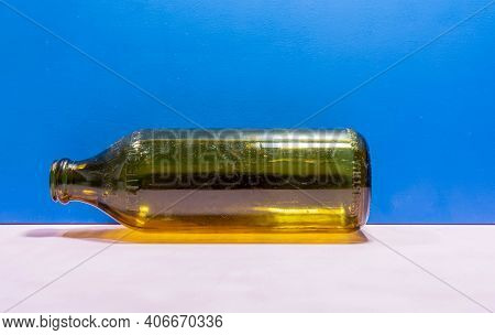 Old Glass Bottle. Edible Oil Storage Bottle. One And A Half Olive Oil Gaffasa. Argentine Industry. C