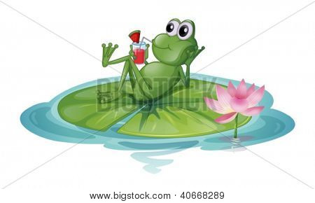 Illustration of a frog relaxing on a leaf on a white background