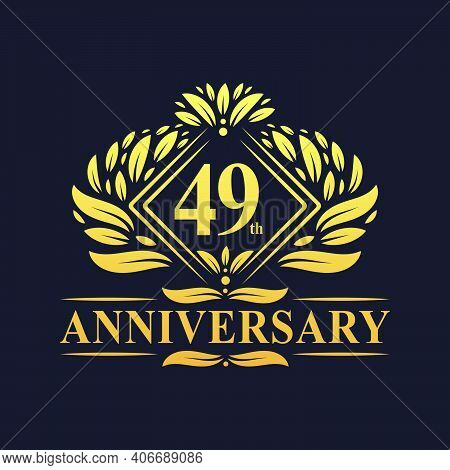49 Years Anniversary Logo, Luxury Floral Golden 49th Anniversary Logo.