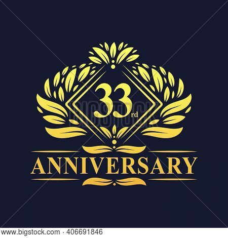 33 Years Anniversary Logo, Luxury Floral Golden 33rd Anniversary Logo.