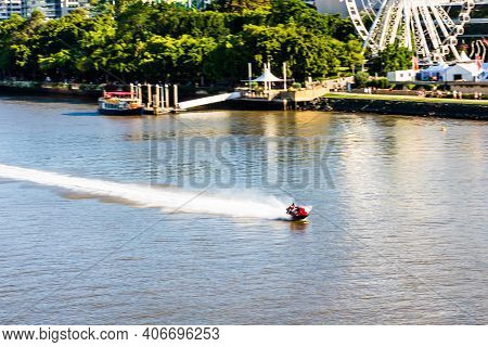 Man On Ski Jet In Brisbane River, Australia, 2021