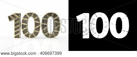 Gold Number One Hundred (number 100) Cut Into Perforated Gold Segments With Alpha Channel And Shadow