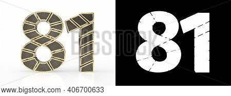 Gold Number Eighty-one (number 81) Cut Into Perforated Gold Segments With Alpha Channel And Shadow O