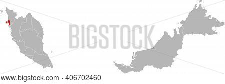 Pulau Pinang State Isolated On Malaysia Map. Gray Background. Business Concepts And Backgrounds.