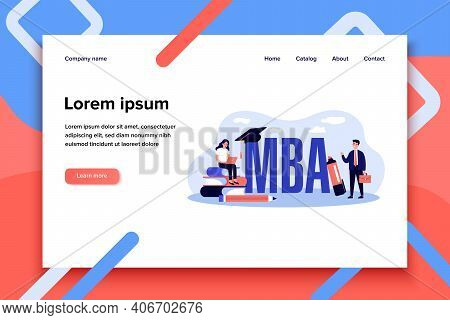 Mba School Students. Person Using Laptop On Stack Of Books Near Graduation Cap, Studying Business Ad