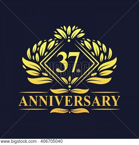 37 Years Anniversary Logo, Luxury Floral Golden 37th Anniversary Logo.