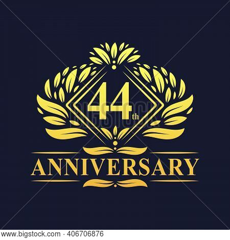 44 Years Anniversary Logo, Luxury Floral Golden 44th Anniversary Logo.