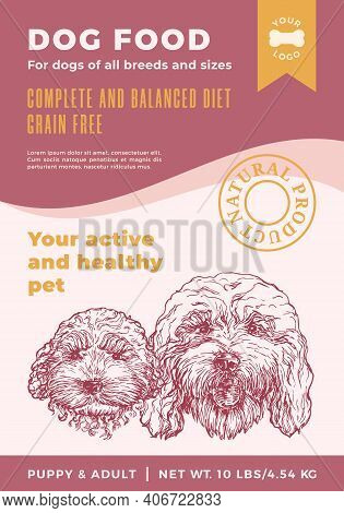 Dog Food Label Template. Abstract Vector Packaging Design Layout. Modern Typography Banner With Hand