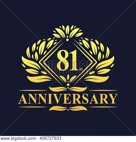 81 Years Anniversary Logo, Luxury Floral Golden 81st Anniversary Logo.