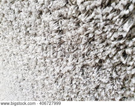 Gray Long Pile Carpet Texture Background. Polypropylene Long Pile Carpet, Close-up