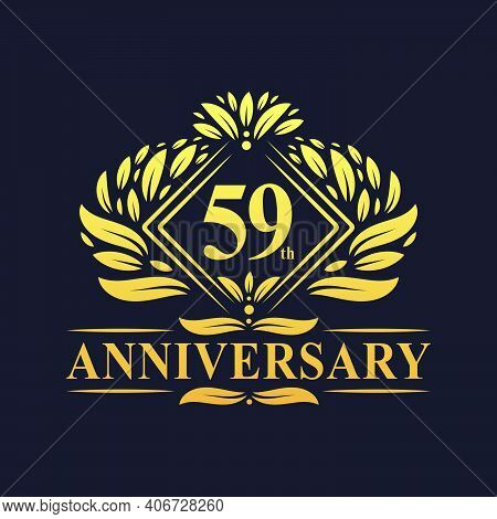59 Years Anniversary Logo, Luxury Floral Golden 59th Anniversary Logo.