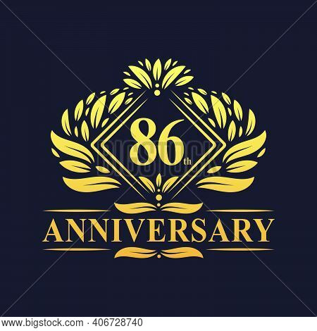 86 Years Anniversary Logo, Luxury Floral Golden 86th Anniversary Logo.
