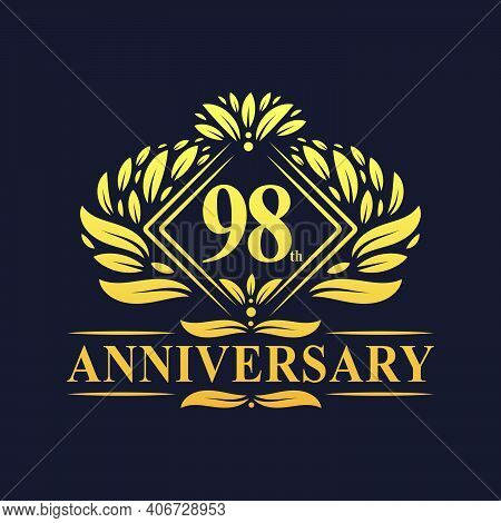 98 Years Anniversary Logo, Luxury Floral Golden 98th Anniversary Logo.