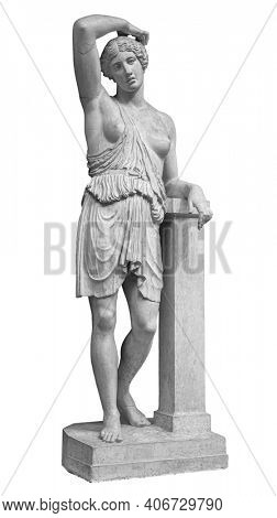 Ancient marble statue of a wounded amazon. Woman antique sculpture isolated on white background