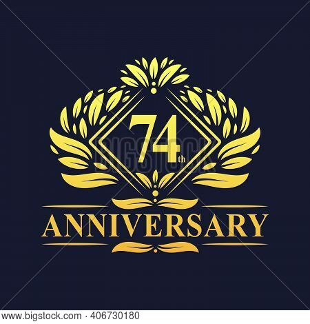 74 Years Anniversary Logo, Luxury Floral Golden 74th Anniversary Logo.