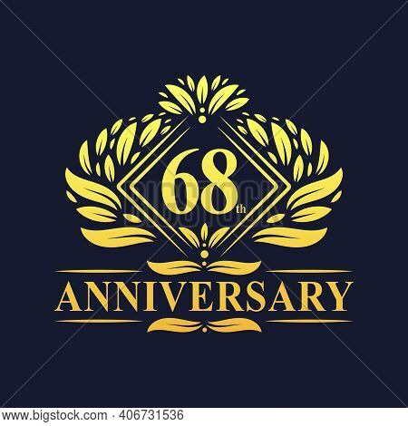 68 Years Anniversary Logo, Luxury Floral Golden 68th Anniversary Logo.