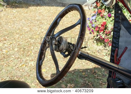Oldtimer with wood steering wheel