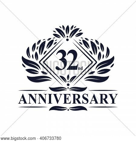 32 Years Anniversary Logo, Luxury Floral 32nd Anniversary Logo.