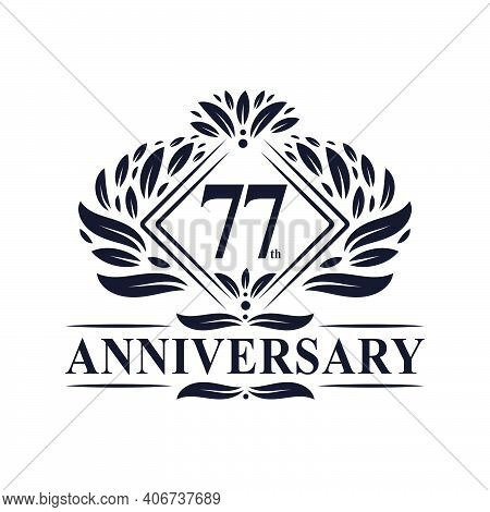 77 Years Anniversary Logo, Luxury Floral 77th Anniversary Logo.