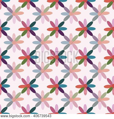 Rainbow Textured Overlapping Daisy Seamless Pattern Background