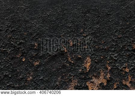Dark Distressed Background. Cracked Peeling Paint On Wooden Surface. Distressed Texture.