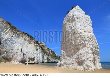 Gargano National Park In Italy - Pizzomunno Beach In Vieste. Italian Landscape.