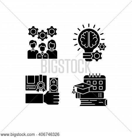 Idea Generation Black Glyph Icons Set On White Space. Workshop Components Idea. Improving Profession