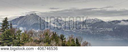 Snow-covered Monte Pizzocolo Seen From San Zeno Di Monte Baldo.