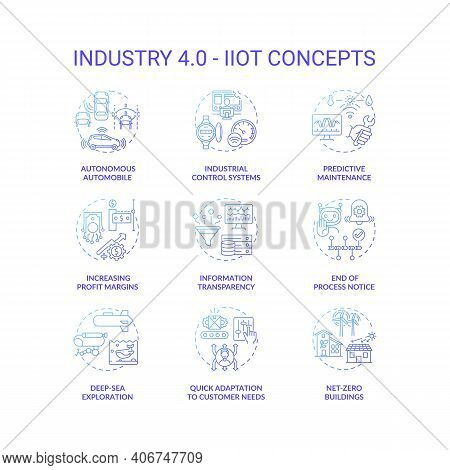 Industry 4.0 Concept Icons Set. Cyber-physical Systems Idea Thin Line Rgb Color Illustrations. Incre