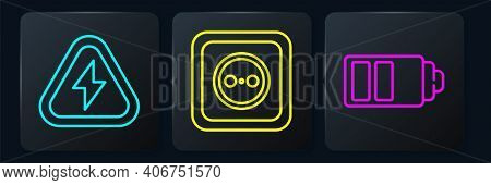 Set Line High Voltage, Battery Charge Level Indicator And Electrical Outlet. Black Square Button. Ve