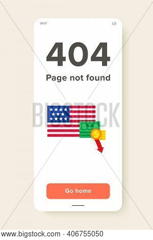 Usa Flag With Dollar Banknote And Coins Decline Sign. Decline Of Dollar, Budget Shortfall, Usa Banks