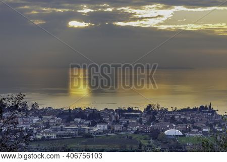 View Of Bardolino From The Hills. On These Hills There Are The Vineyards Of The Famous Bardolino Win