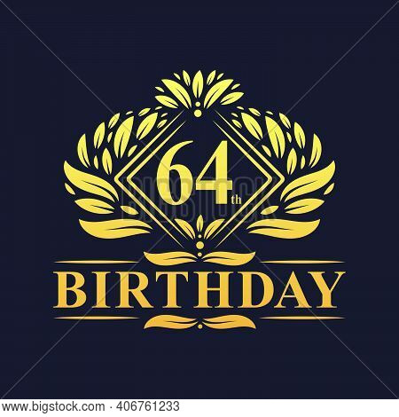 64 Years Birthday Logo, Luxury Golden 64th Birthday Celebration.
