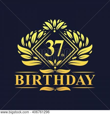 37 Years Birthday Logo, Luxury Golden 37th Birthday Celebration.