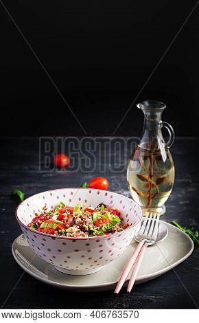 Tabbouleh With Quinoa. Tabbouleh Salad - Traditional Middle Eastern Or Arabic Cuisine. Vegetarian Sa