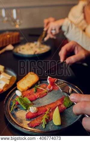 Breakfast Plate With Traditional Spanish Food, Jamon, Fried Egg, Potato Tortilla And Salami Chorizo 