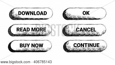 Vector Drawn Illustration With Set, Collection Of Rectangular Three Dimensional Texture Buttons For 