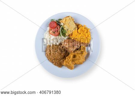 Caruru Typical Brazilian Food From Bahia With White Background Top View.