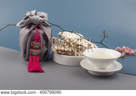 Korean Traditional Sweets And Cookies With Rice Cake.