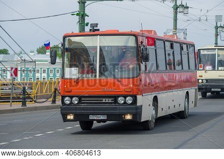 Saint Petersburg, Russia - May 25, 2019: Hungarian Bus Ikarus 250.93 Close Up. Fragment Of The Retro
