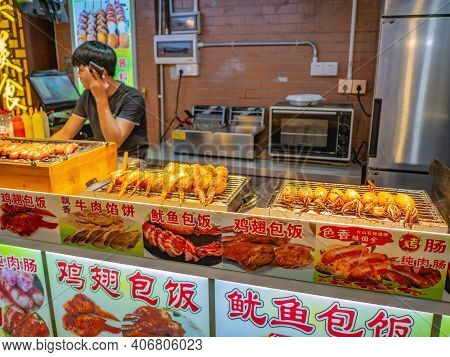 Guangzhou/china-26 Aug 2019:street Food Stall On Shangxiajiu Walking Street At Guangzhou.shangxiajiu