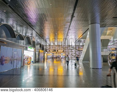 Guangzhou/china-26 Aug 2019:light Performance In Baiyun Internation Airport Guangzhou City China.gua