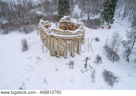 Top View Of The Ruins Of The Ancient Church Of The Holy Trinity In The Village Of Pyataya Gora On A 