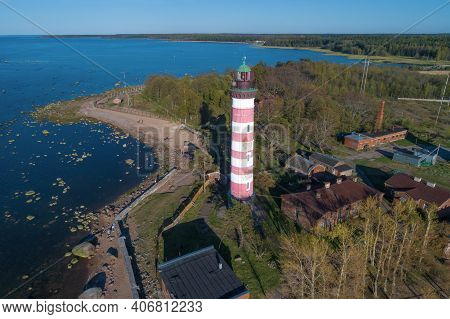 View Of The Shepelevsky Lighthouse On The Shore Of The Finnish Bay On A May Afternoon (aerial Photog