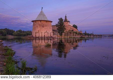 Lilac July Evening At The Pskov Kremlin. Pskov, Russia