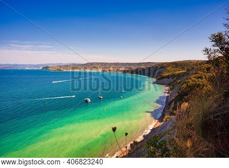 View Of The Moon Bay In The Strunjan Reserve Of  Slovenia