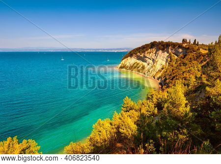 View Of The Moon Bay In The Strunjan Reserve Of  Slovenia