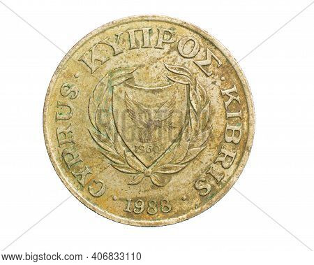 Twenty Cyprus Gold Cent Coin On White Isolated Background